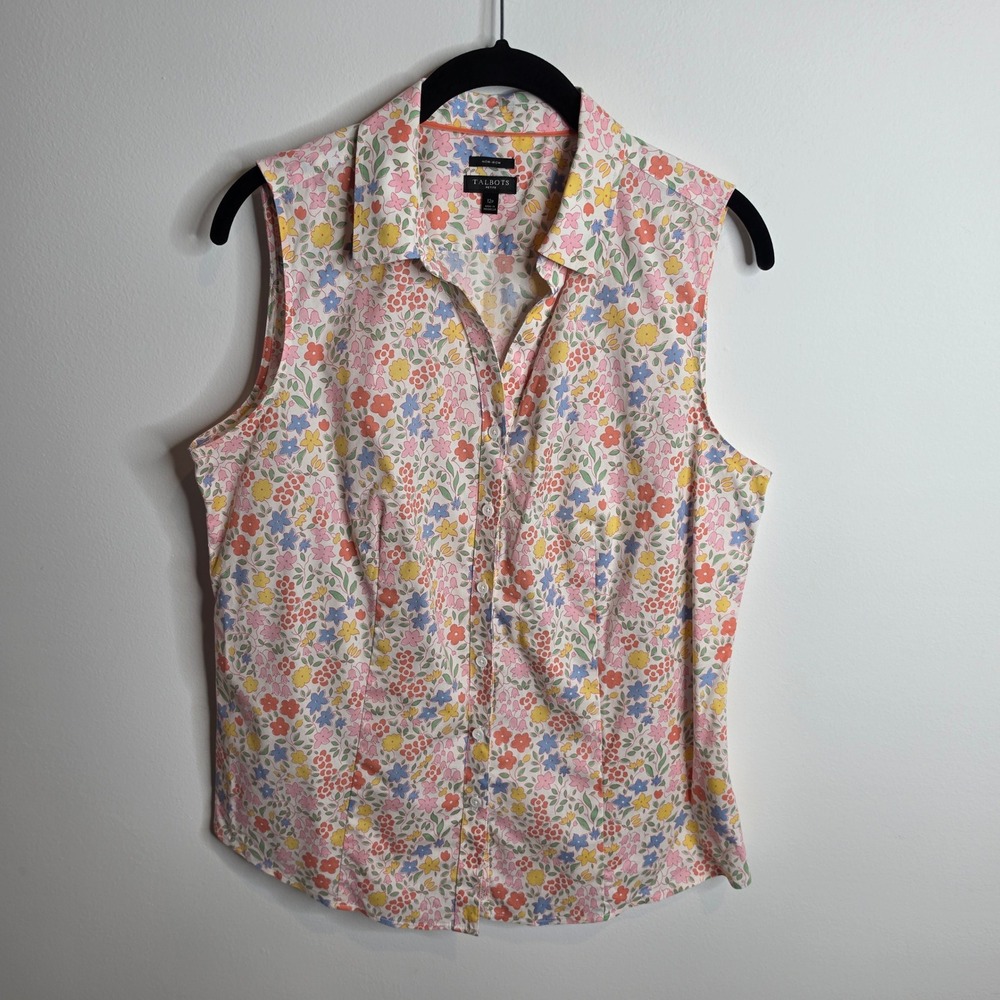 Talbots Floral Sleeveless Button Front Shirt Women 12P